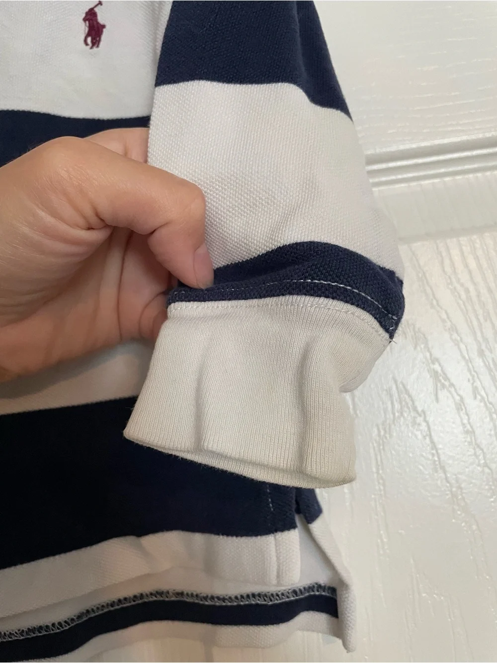 Polo by Ralph Lauren Boys' 2T Navy & White Striped Rugby Polo with Red Logo